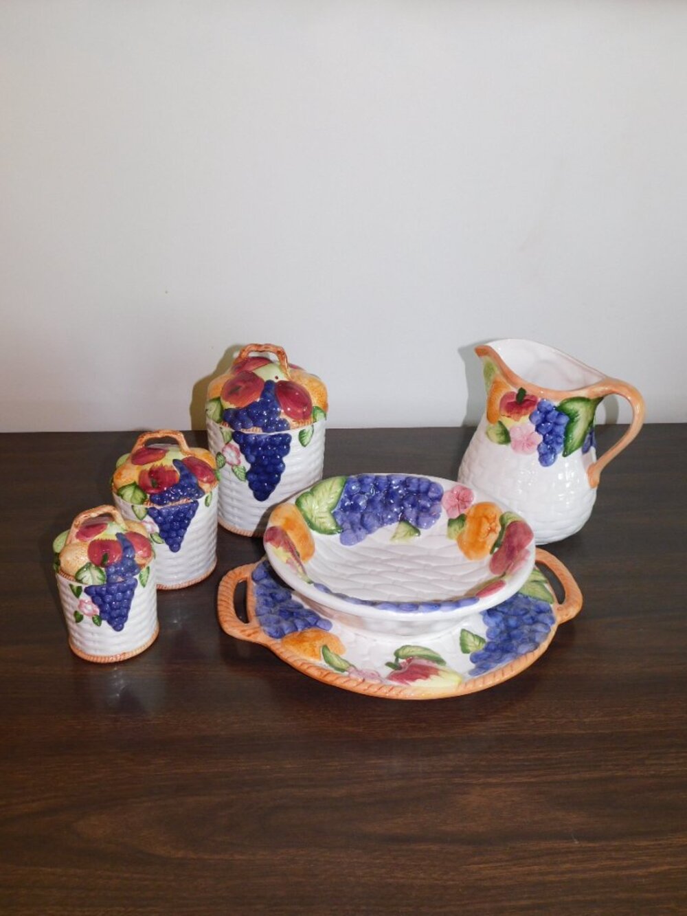 9pc Handmade Ceramic Canisters, Pitcher, Bowl & Tray/Plate Set